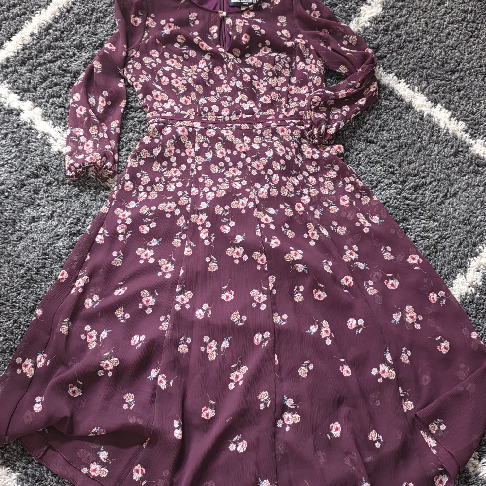 Karl Lagerfeld Deep Plum Floral Dress SIZE 8
